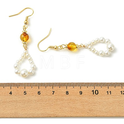 Shell Pearl and Natural Amber Dangle Earrings EJEW-JE07430-1