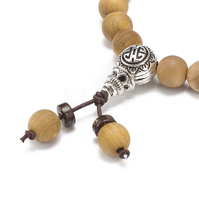 Natural Wood & Coconut Beaded Stretch Bracelet with Gourd BJEW-JB08538-1