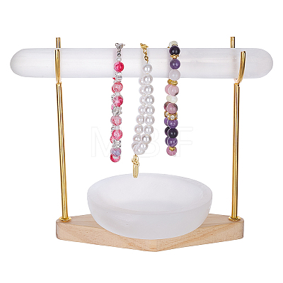 1 Set Iron Display Stands with Rhombus Wooden Base for Natural Selenite Bar ODIS-MA0001-04A-1