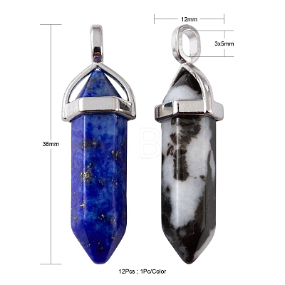 12Pcs 12 Style Natural Gemstone Double Terminated Pointed Pendants G-LS0001-74-1