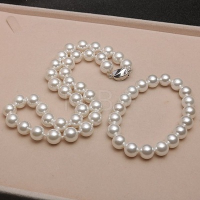 Shell Pearl Round Beaded Necklaces & Bracelets Sets for Women WG18377-09-1