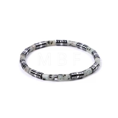 Bohemian Natural Amazonite & Platinum Synthetic Non-magnetic Hematite Beaded Stretch Bracelets for Women Men NY1304-7-1