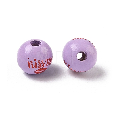 Valentine's Day Spray Painted & Printed Wood European Beads WOOD-L023-03D-1