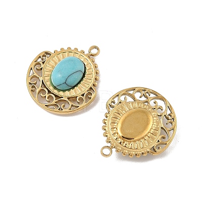 304 Stainless Steel Pave Synthetic Turquoise Pendants STAS-P380-19G-01-1