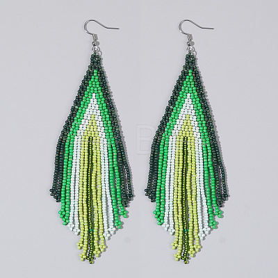 Handmade Glass Seed Beads Tassel Dangle Earrings EN2812-7-1