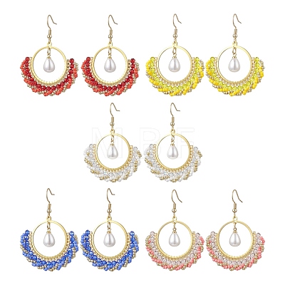 Flat Round Glass Dangle Earrings EJEW-MZ00705-1