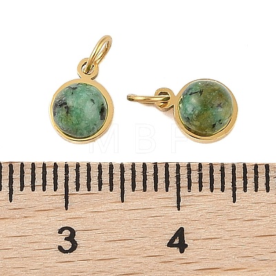 Ion Plating(IP) Natural African Turquoise(Jasper) Half Round Charms with Jump Ring STAS-A097-05G-16-1