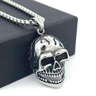 Hip Hop Style 304 Stainless Steel Skull Pendant Necklaces for Men CH7437-1
