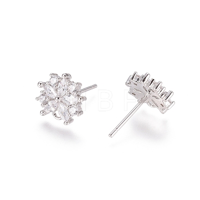 Brass Cubic Zirconia Stud Earring Findings EJEW-E257-04P-1