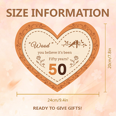 Wood Heart Shape Anniversary Commemorative Display Decorations AJEW-WH00424-003-1