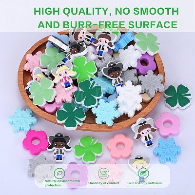 20Pcs 5 Colors Snowflake Food Grade Eco-Friendly Silicone Beads SIL-SZ0001-21-1
