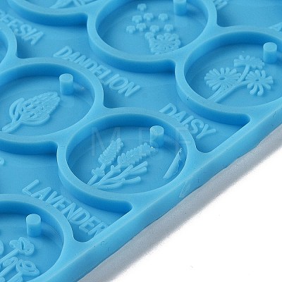 DIY Flat Round with Flower Pattern Pendant Food Grade Silicone Molds DIY-G083-07-1