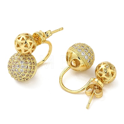 Rack Plating Brass Micro Pave Cubic Zirconia Ball Stud Earrings for Women EJEW-O001-07G-1
