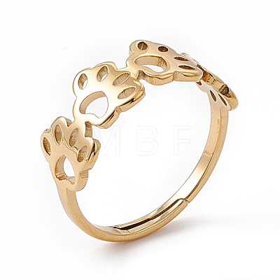 Ion Plating(IP) 201 Stainless Steel Hollow Out Dog Paw Prints Adjustable Ring for Women X-RJEW-K238-10G-1