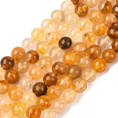 Natural Yellow Hematoid Quartz Round Beads Strands X-G-F266-09-8mm-1