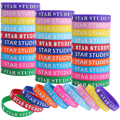 Gorgecraft 40Pcs 10 Colors Word Star Student Silicone Cord Bracelets Set Wristband BJEW-GF0001-13-1