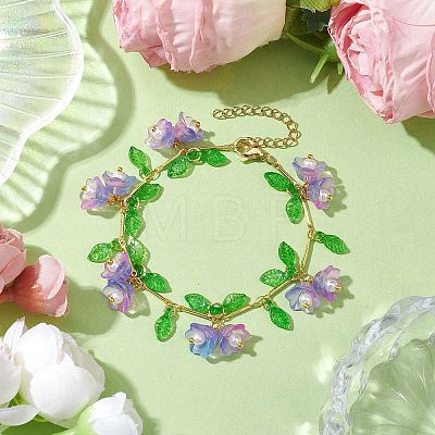 Flower Glass & Acrylic Charm Bracelets BJEW-JB10443-02-1