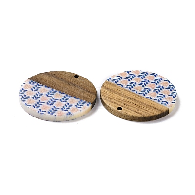 Opaque Resin & Walnut Wood Pendants RESI-N025-046-1