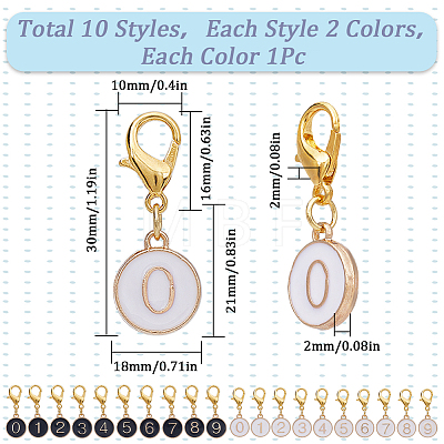 20Pcs 2 Colors Flat Round with Number Alloy Enamel Locking Pendant Stitch Markers HJEW-SC00044-1