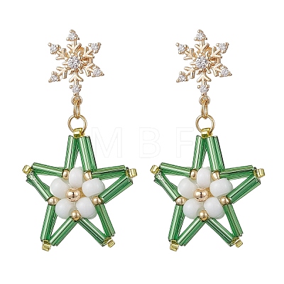 Glass Star Stud Earrings EJEW-MZ00256-1