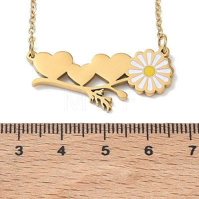 304 Stainless Steel Enamel White Daisy Flower and Heart Pendant Cable Chain Necklaces for Women NJEW-K309-01G-1