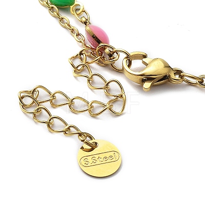 Ion Plating(IP) 304 Stainless Steel Cable & Enamel Heart Link Chains Double Layer Necklace NJEW-C012-01G-1