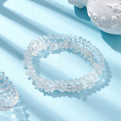 Chip & Round Natural Quartz Crystal Beaded Stretch Bracelets BJEW-JB10189-01-1