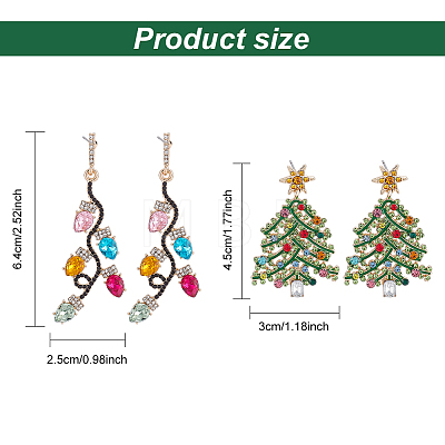 2 Pairs 2 Style Rhinestone Christmas Tree & Leaf Dangle Stud Earrings EJEW-AN0001-99-1