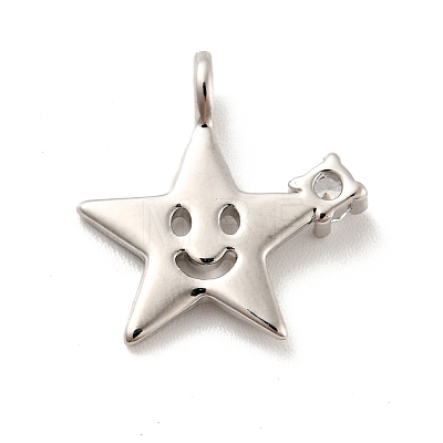 Star with Smiling Face Brass Micro Pave Clear Cubic Zirconia Pendants KK-G425-09P-1