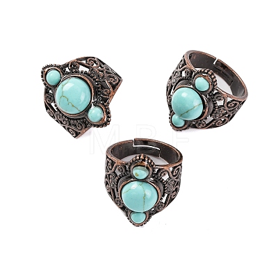 Synthetic Turquoise Retro Finger Rings RJEW-B067-01R-15-1