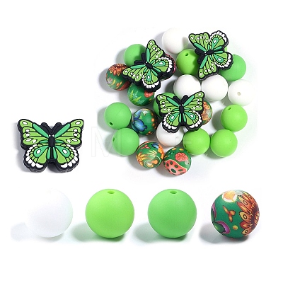 25Pcs Butterfly & Round Silicone Focal Beads SIL-L005-02C-1