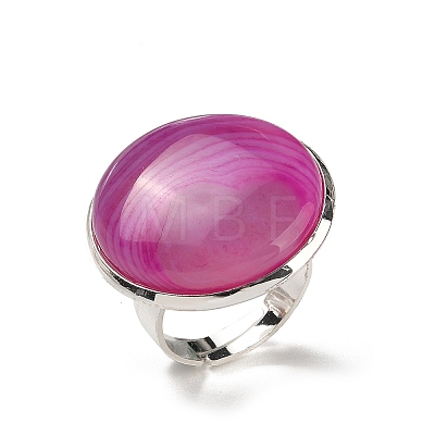 Natural Banded Agate Round Adjustable Rings RJEW-K371-09S-20-1