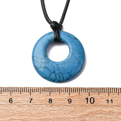 Ring Natural & Synthetic Mixed Gemstone Pendant Black Waxed Cord Adjustable Necklaces NJEW-G169-02-1