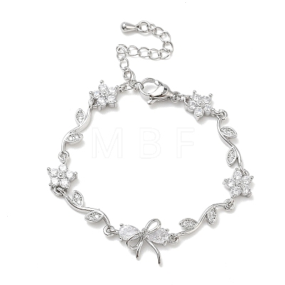 Brass Micro Pave Cubic Zirconia Link Chain Bracelets for Women BJEW-C156-04E-04P-1