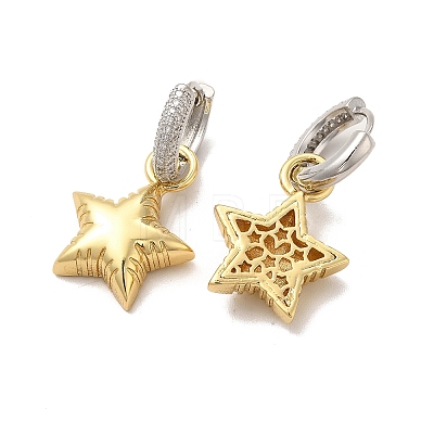 Star Rack Plating Brass Micro Pave Cubic Zirconia Hoop Earring EJEW-C057-01G-1