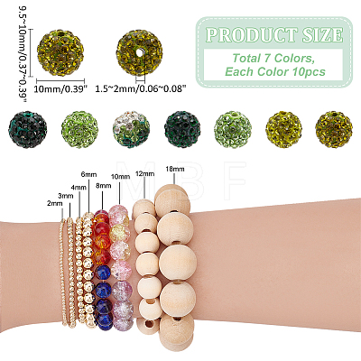   70Pcs 7 Colors Pave Disco Ball Beads RB-PH0001-34-1