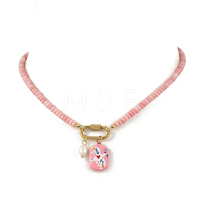 304 Stainless Steel Pendant Dyed Glass Rondelle Beaded Necklaces for Women NJEW-JN06540-01-1