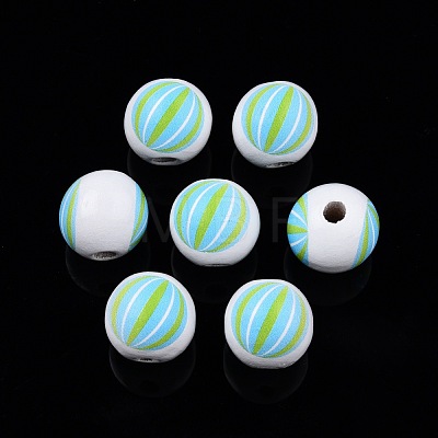Beach Theme Printed Wooden Beads WOOD-D006-06-1