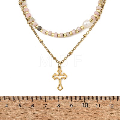 304 Stainless Steel Pendant Double Layer Necklaces NJEW-JN06643-01-1