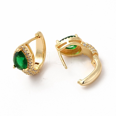 Green Cubic Zirconia Teardrop Hoop Earrings EJEW-H094-01G-1