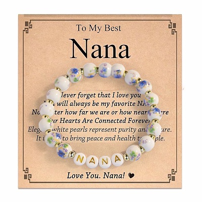 Round Handmade Floral Porcelain & Resin Beaded Stretch Bracelets for Women QO2336-5-1