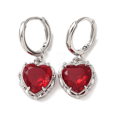 Valentine's Day Heart Brass & Glass Hoop Earrings EJEW-Z164-23P-1