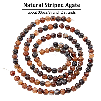 Olycraft Natural Striped Agate/Banded Agate Beads Strands G-OC0003-56A-02-1