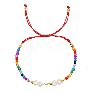 Glass Seed Beads & Imitation Pearl Round Beads Braided Bead Bracelets MR3840-1