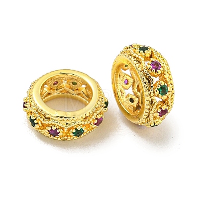 Rack Plating Brass Micro Pave Colorful Cubic Zirconia European Beads KK-L215-016B-G-1