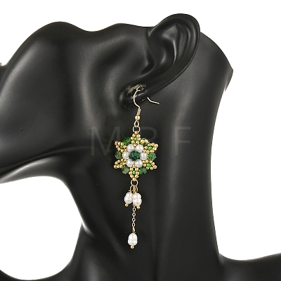 Handmade Glass Beaded with 304 Stainless Steel Hook Dangle Earrings EJEW-MZ00808-01-1