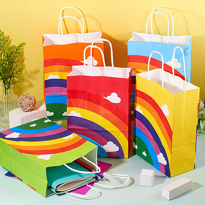 12Pcs 6 Colors Paper Rainbow Printed Carry Storage Tote Bags ABAG-TA0002-05B-1