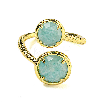 Round Natural Amazonite Open Cuff Rings RJEW-C087-02G-02-1