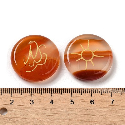 13Pcs Flat Round Natural Carnelian Rune Stones G-K335-08F-1