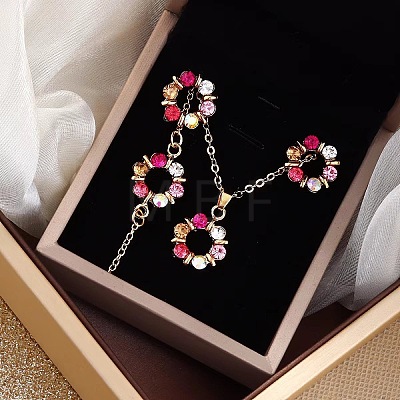 Ring Alloy Rhinestone Pendant Necklaces & Braceleta & Stud Earrings Sets WG4EA96-03-1